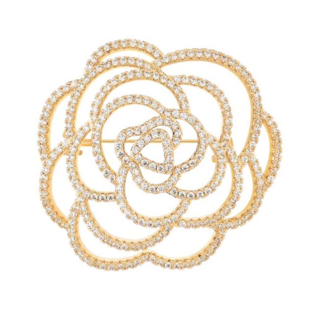 Simulated Diamond Rose Statement Brooch Dipped In… - image 4